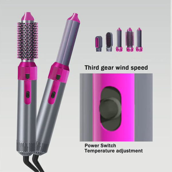 5-in-1 Hot Air Brush Styler – Multi-Attachment Hair Dryer & Curler